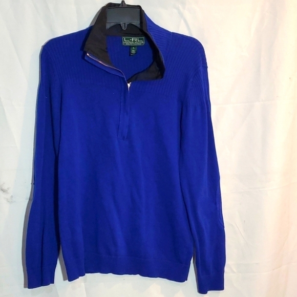 Lauren Ralph Lauren Active 1/2 Zip Cotton Blue Elbow Pads Sweater Sz XL - Picture 1 of 11